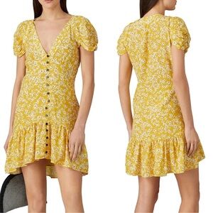 WISH Golden Bloom Floral Crepe V-Neck Short Sleeve Dress Size Small